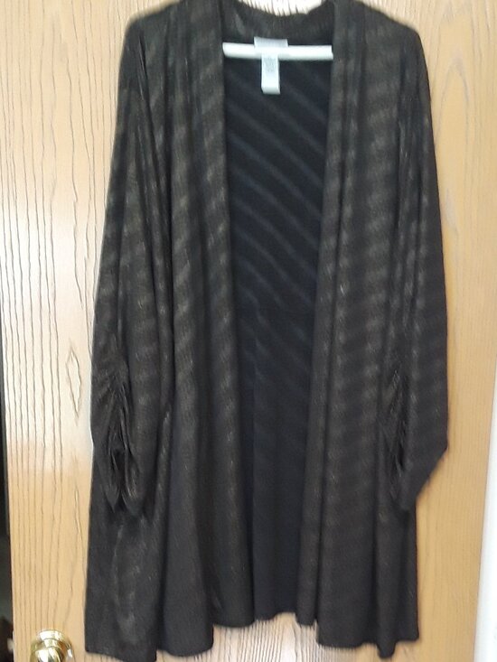 Catherines Jackets & Blazers - Vintage 90s Catherines 5X 34-36W Black Gold Shimmer SemiSheer Open Jacket Topper